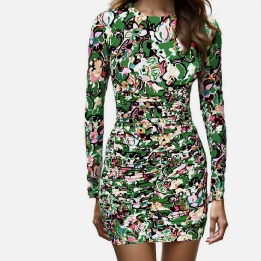 A.L.C. Kiki Long Sleeve Ruched Dress – Emerald Multi – NWT – Size Small